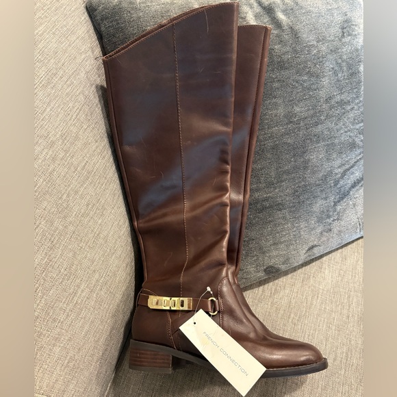 French Connection Yolanda knee high Brown Leather Roding Boots. NWOB - Picture 1 of 13